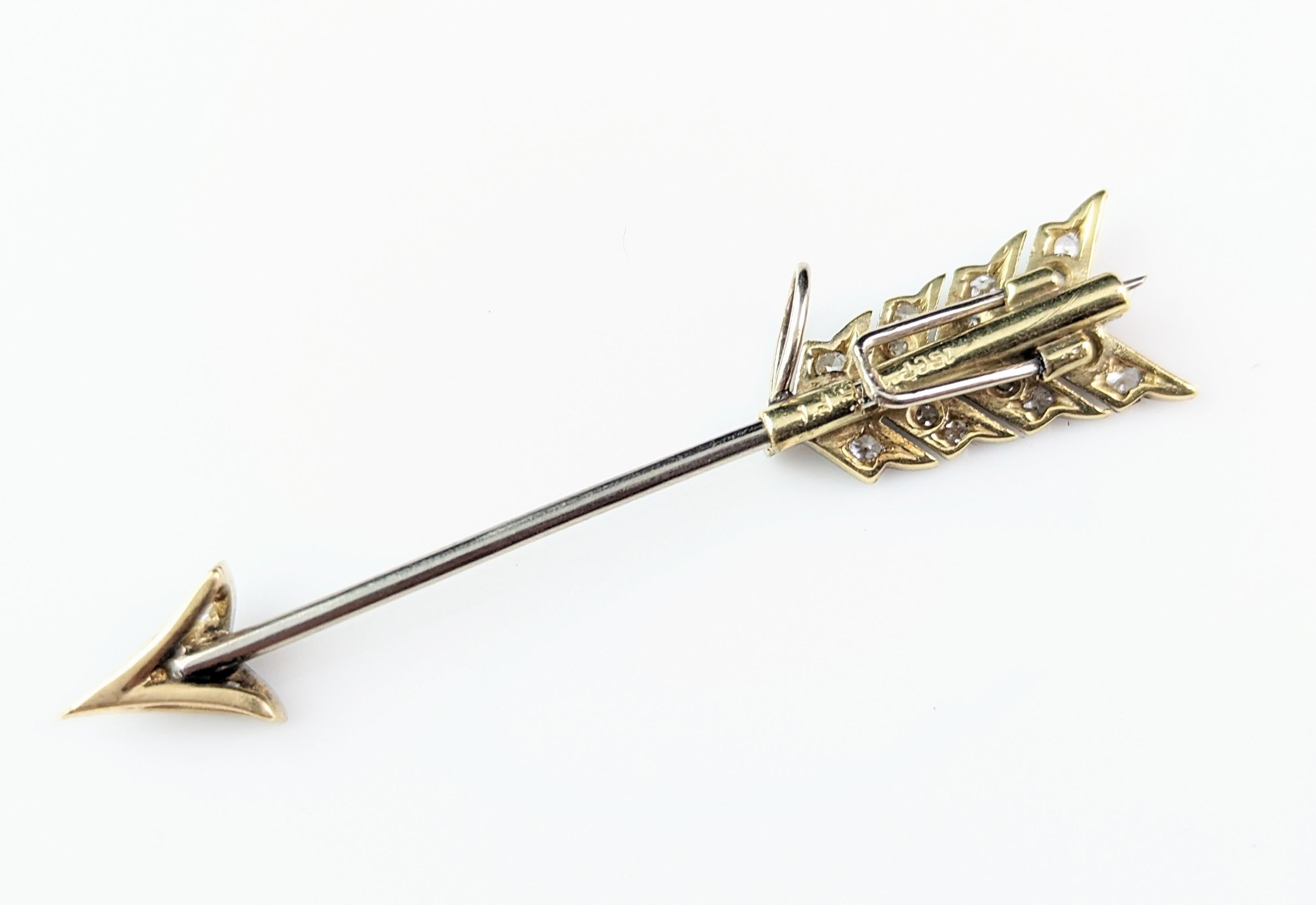 Antique Diamond Arrow pendant, 15k gold and Platinum, Art Deco  For Sale 9