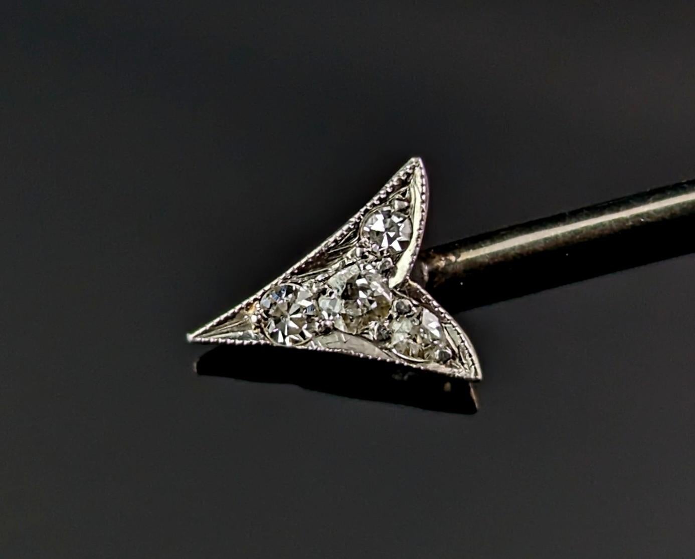 Women's or Men's Antique Diamond Arrow pendant, 15k gold and Platinum, Art Deco  For Sale