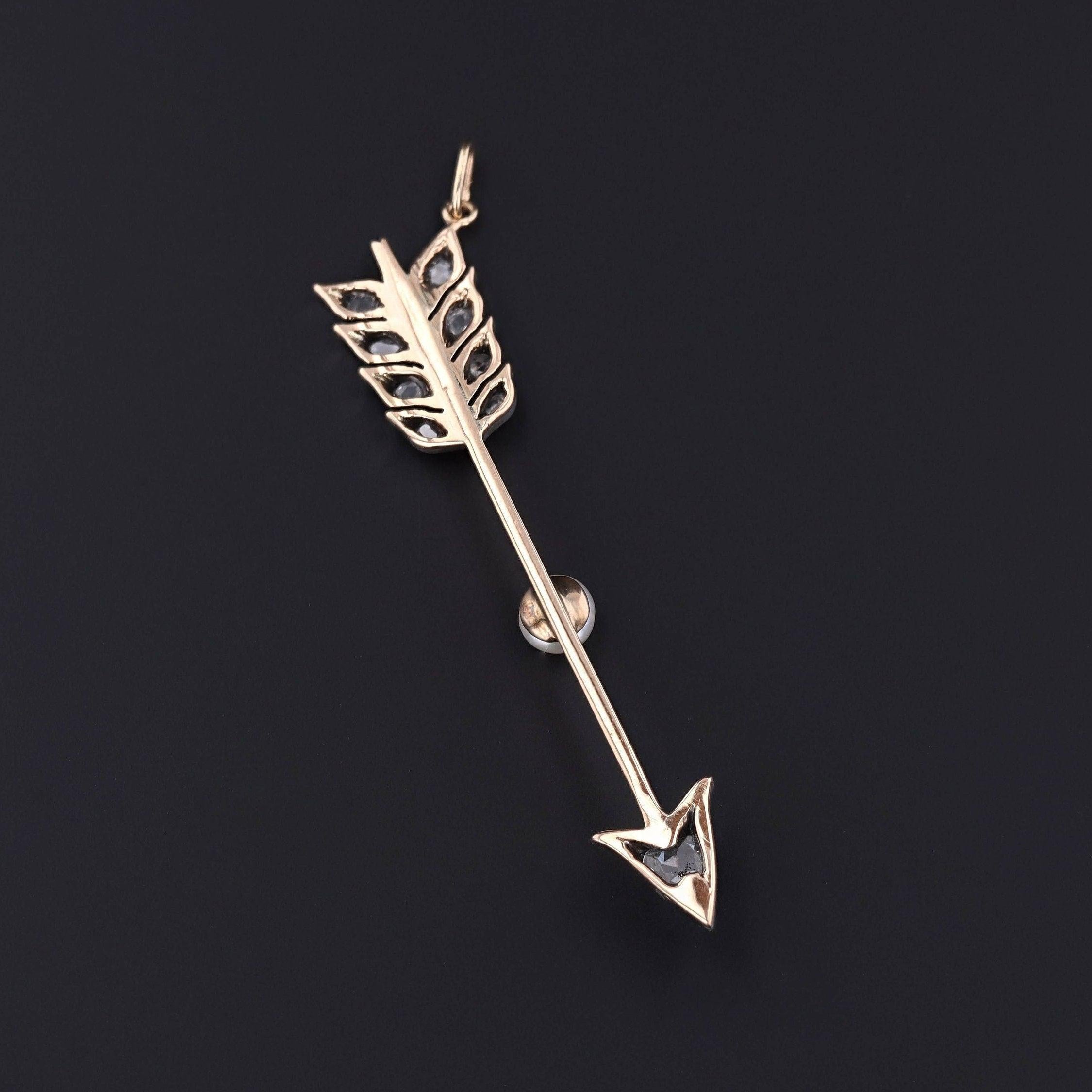 Taglio a rosa Ciondolo con diamante antico Arrow in oro 14k in vendita