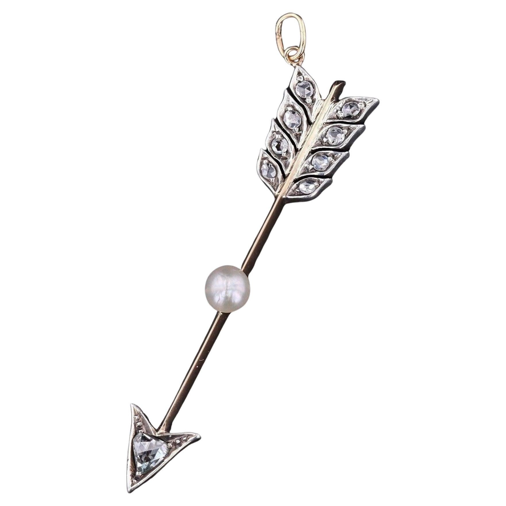 Antique Diamond Arrow Pendant of 14k Gold