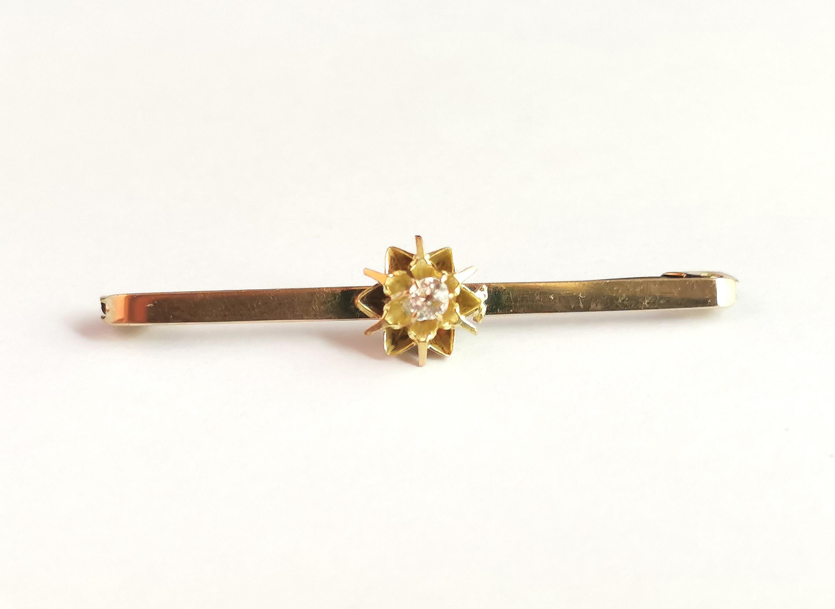 Antique Diamond Bar Brooch, 9k Yellow Gold For Sale 7