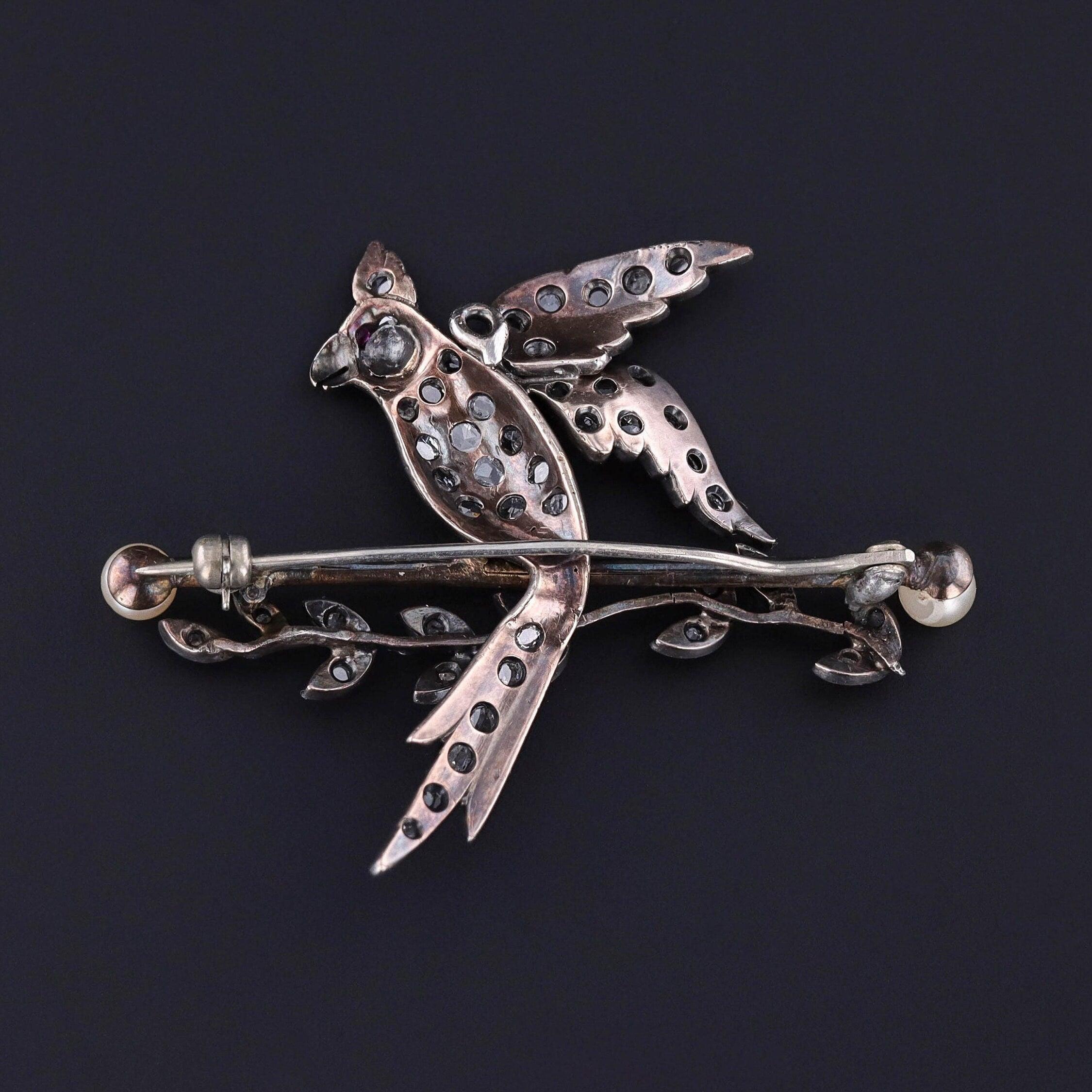 Victorien Broche ancienne en argent et or 9ct avec oiseau en diamant en vente