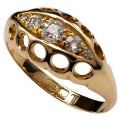 Antique Diamond Boat Shape Ring 18 Karat Yellow Gold, Ring