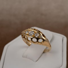 Antique Diamond Boat Shape Ring 18 Karat Yellow Gold, Ring