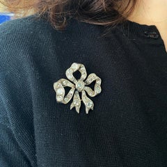 Antique Diamond Silver and Gold Bow Brooch, 9.00 carats, Circa 1890