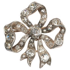 Antique Diamond Silver and Gold Bow Brooch, 9.00 carats, Circa 1890
