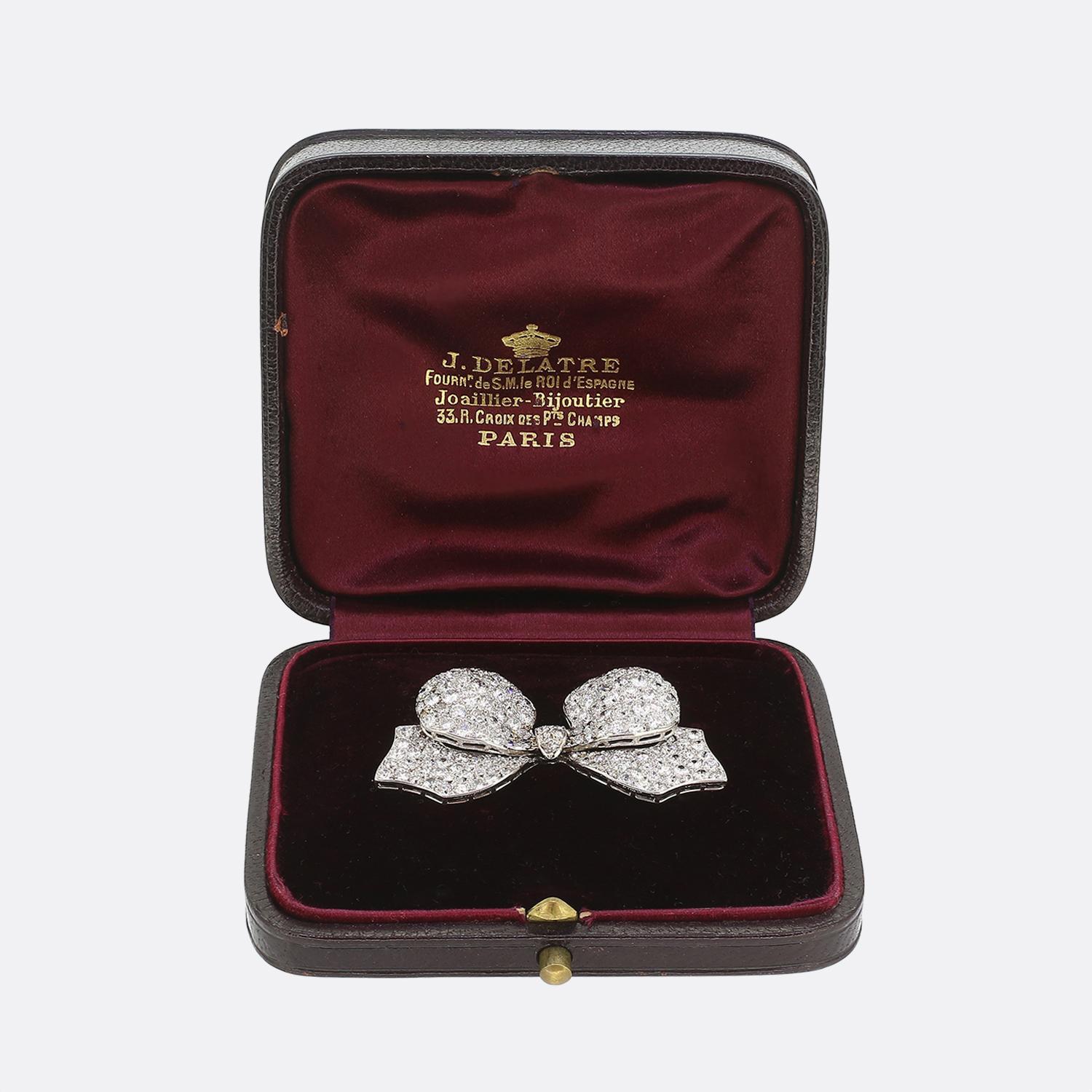 Old European Cut Antique Diamond Bow Brooch