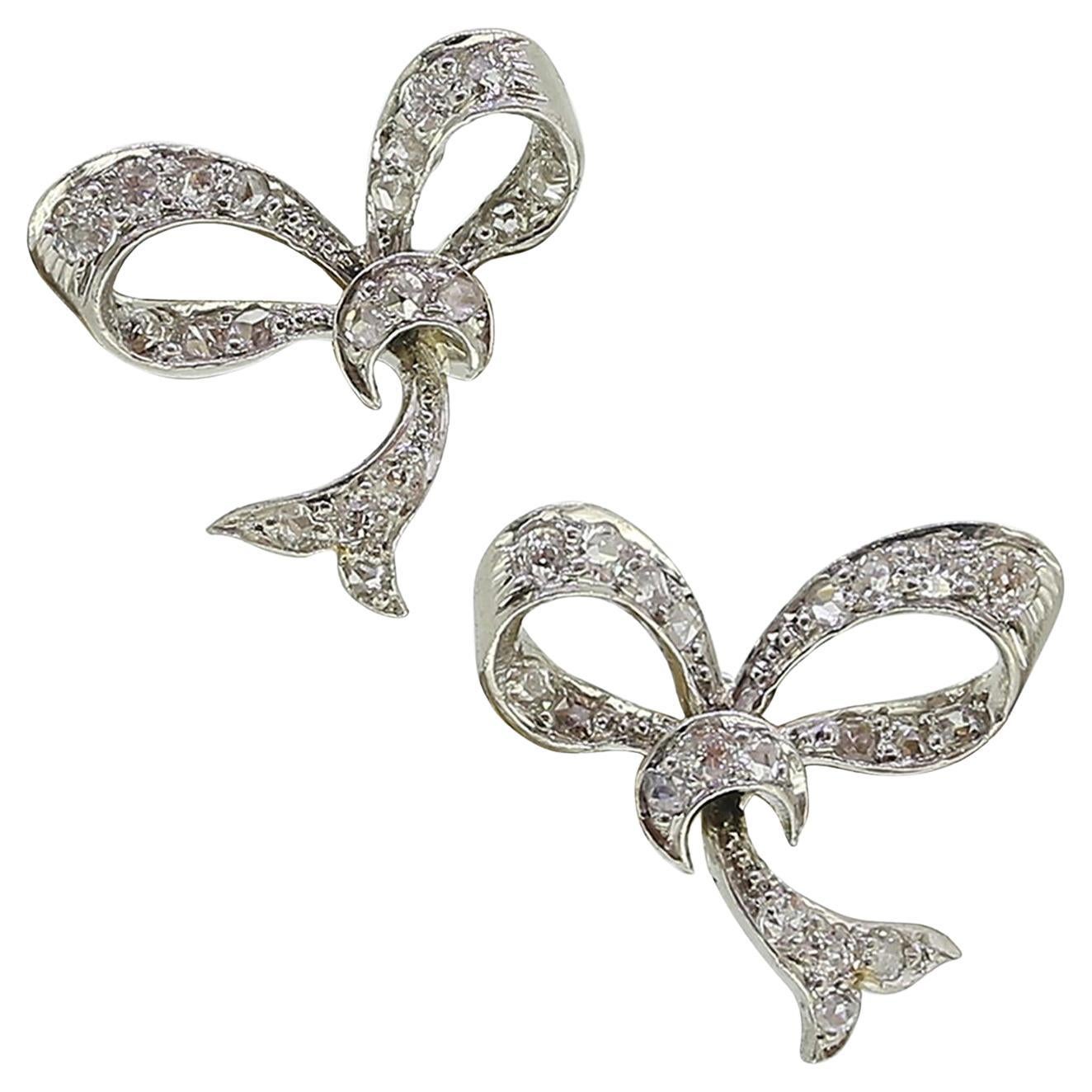 Antique Diamond Bow Earrings For Sale