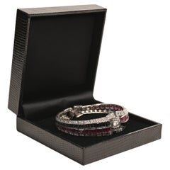 Antique Diamond Bracelet. 6TCW Diamond Ruby Onyx Geometric Bracelet Platinum