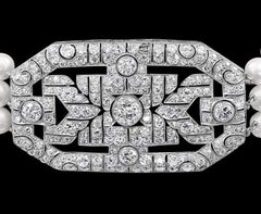 Antique Diamond Broach or Pin Necklace in Platinum with Pearls, Bridal