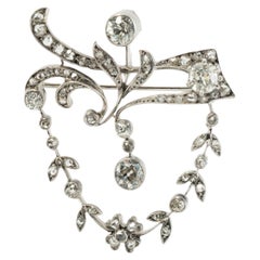 Antique Diamond Brooch Floral Pendant 14K Gold 2.47 TDW