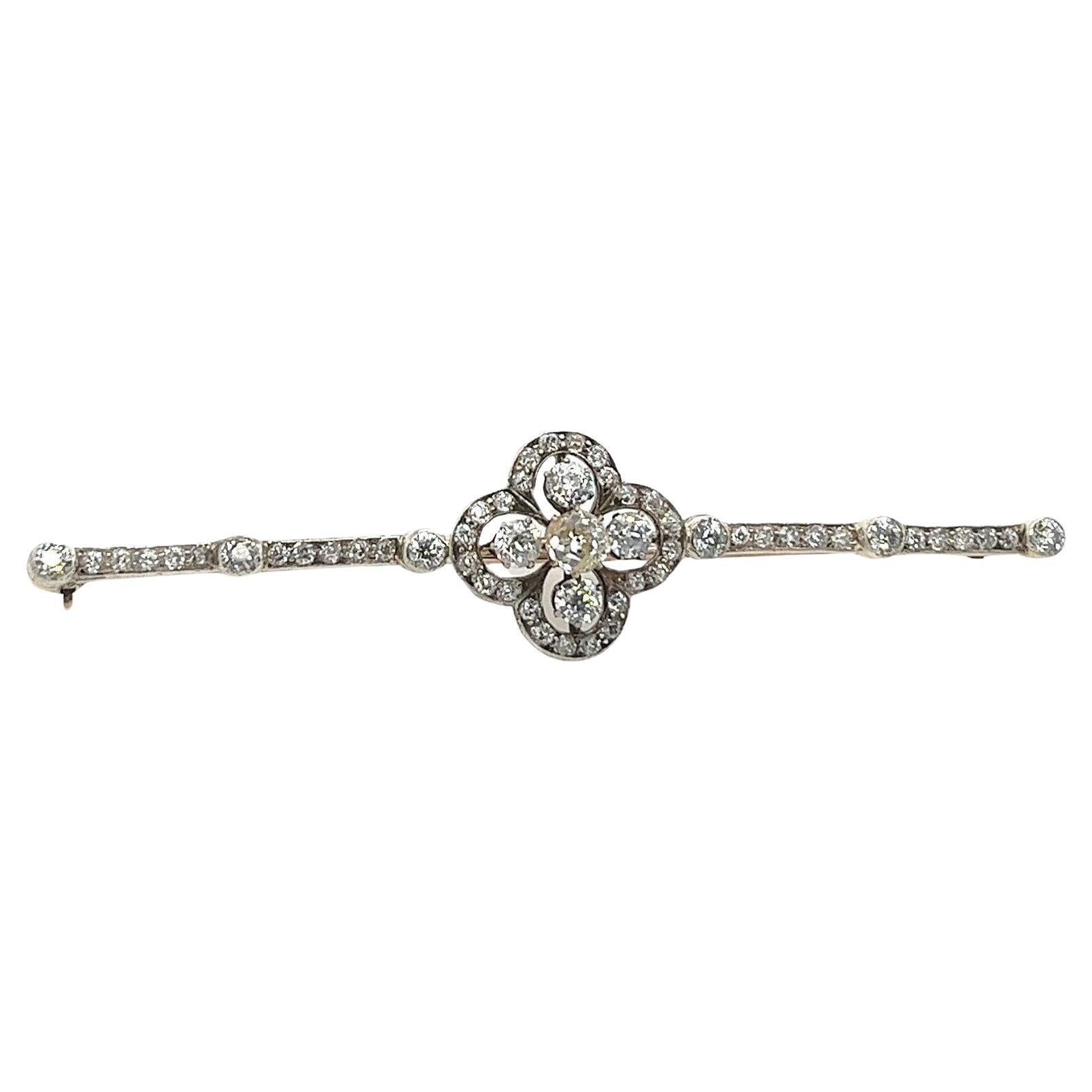 Antique Diamond Brooch Set with 2.0ct Round Old Cut Diamonds For Sale