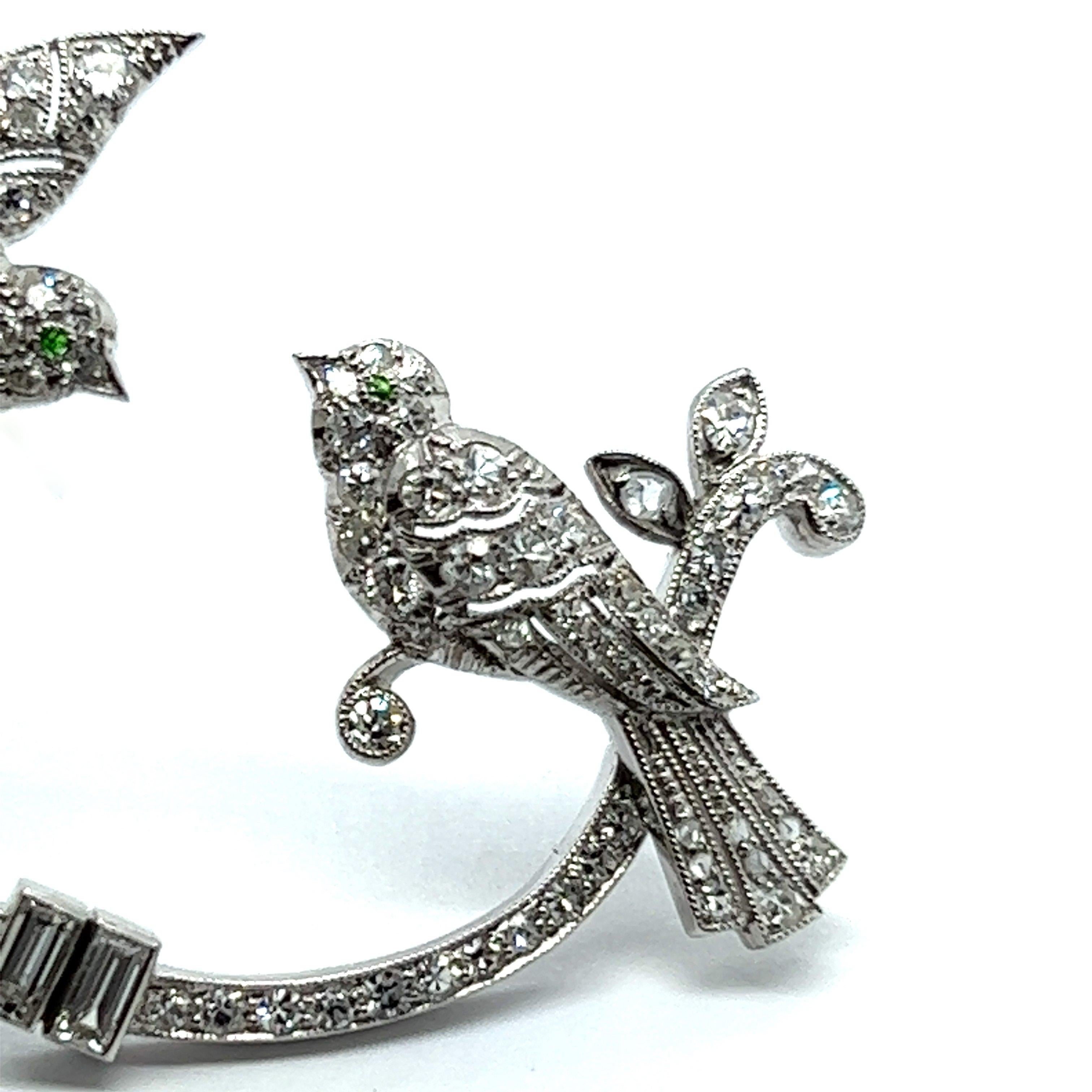 Art Deco Antique Bird Brooch with Diamonds in Platinum and White Gold