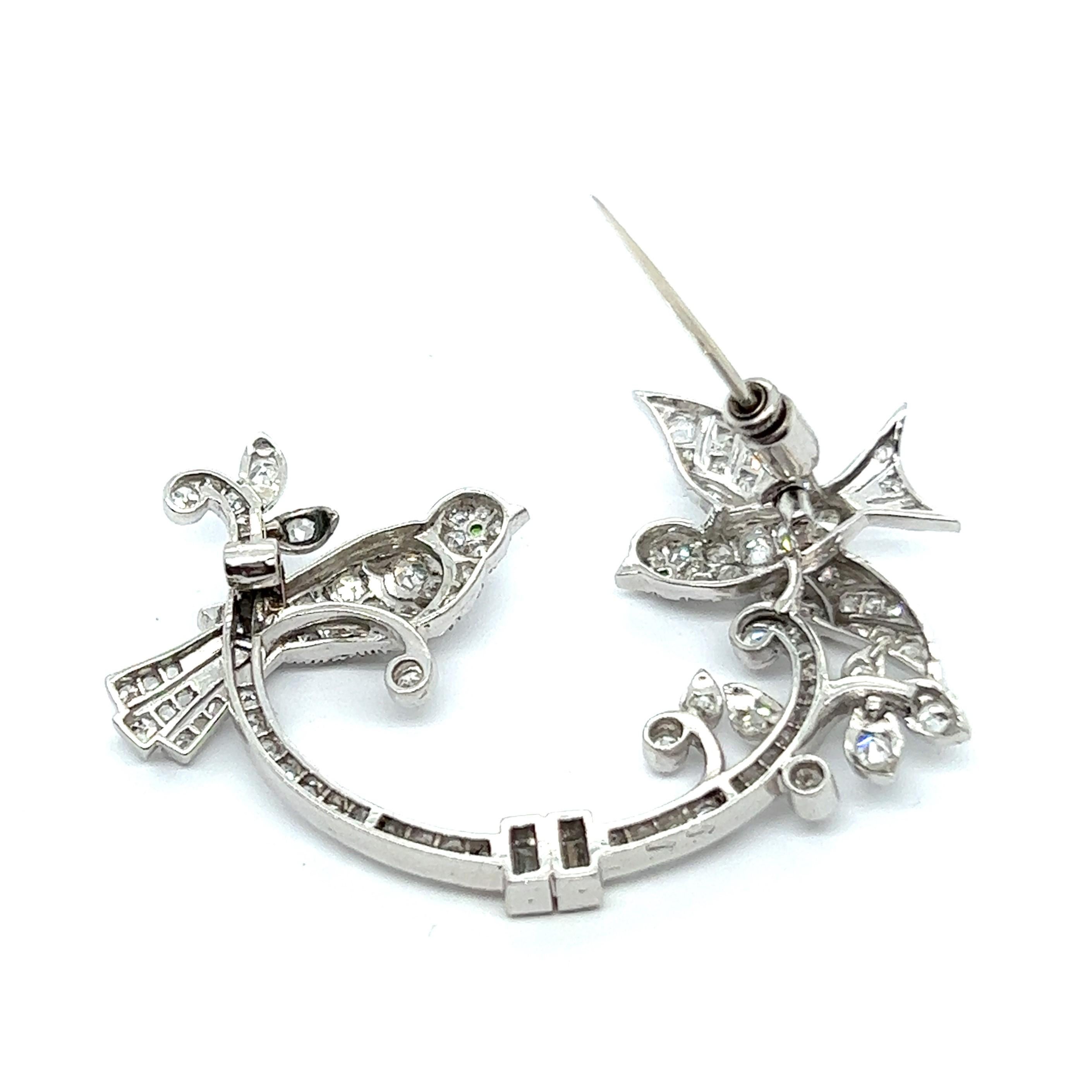 Women's or Men's Antique Bird Brooch with Diamonds in Platinum and White Gold