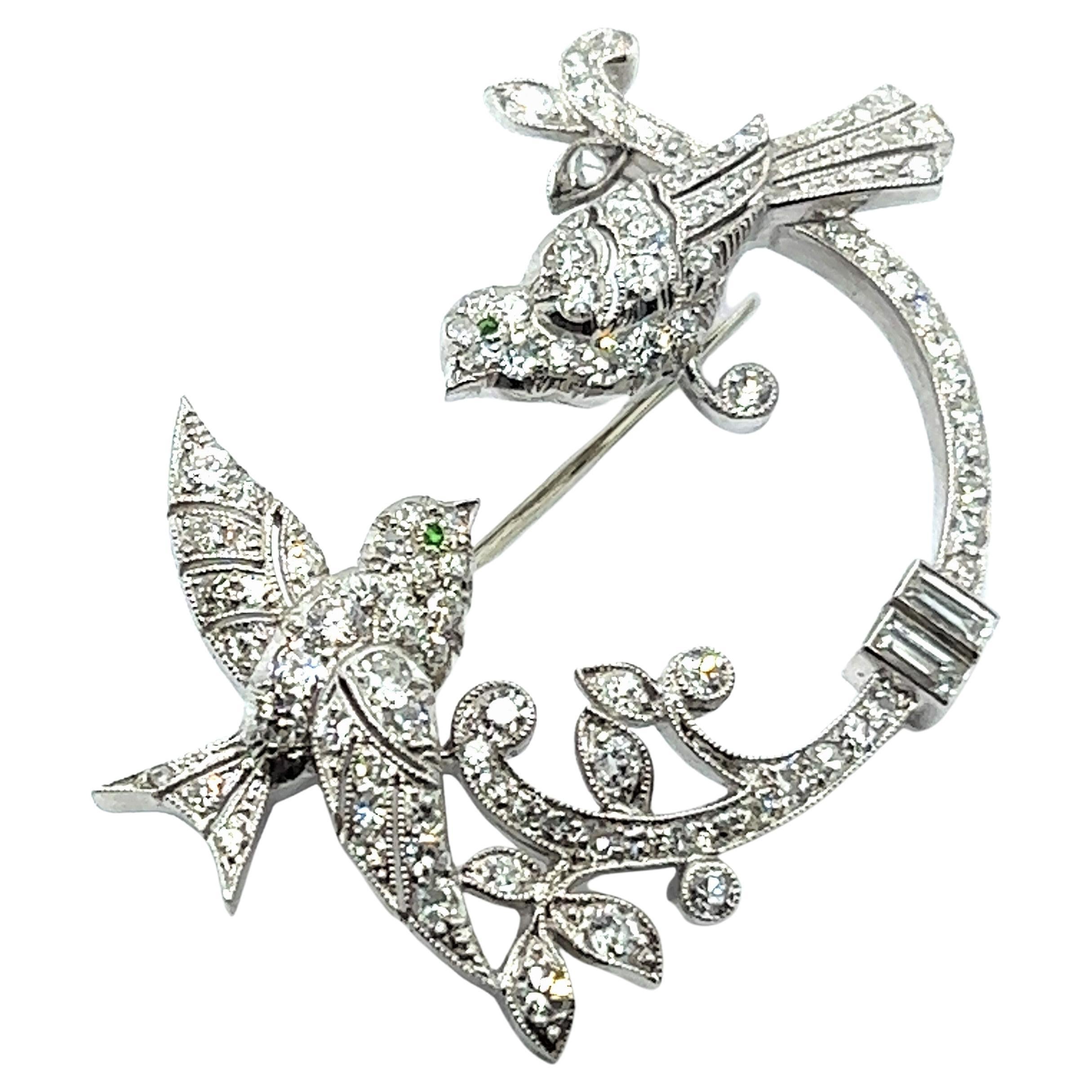 Antique Bird Brooch with Diamonds in Platinum and White Gold For Sale