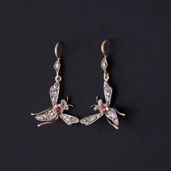 Pendientes Antiguos de Diamante Bug de 14k
