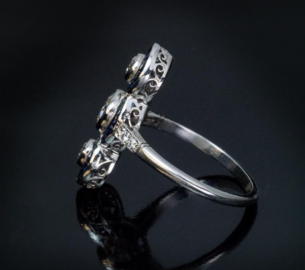 Old European Cut Antique Diamond Calibré Cut Sapphire Platinum Ring