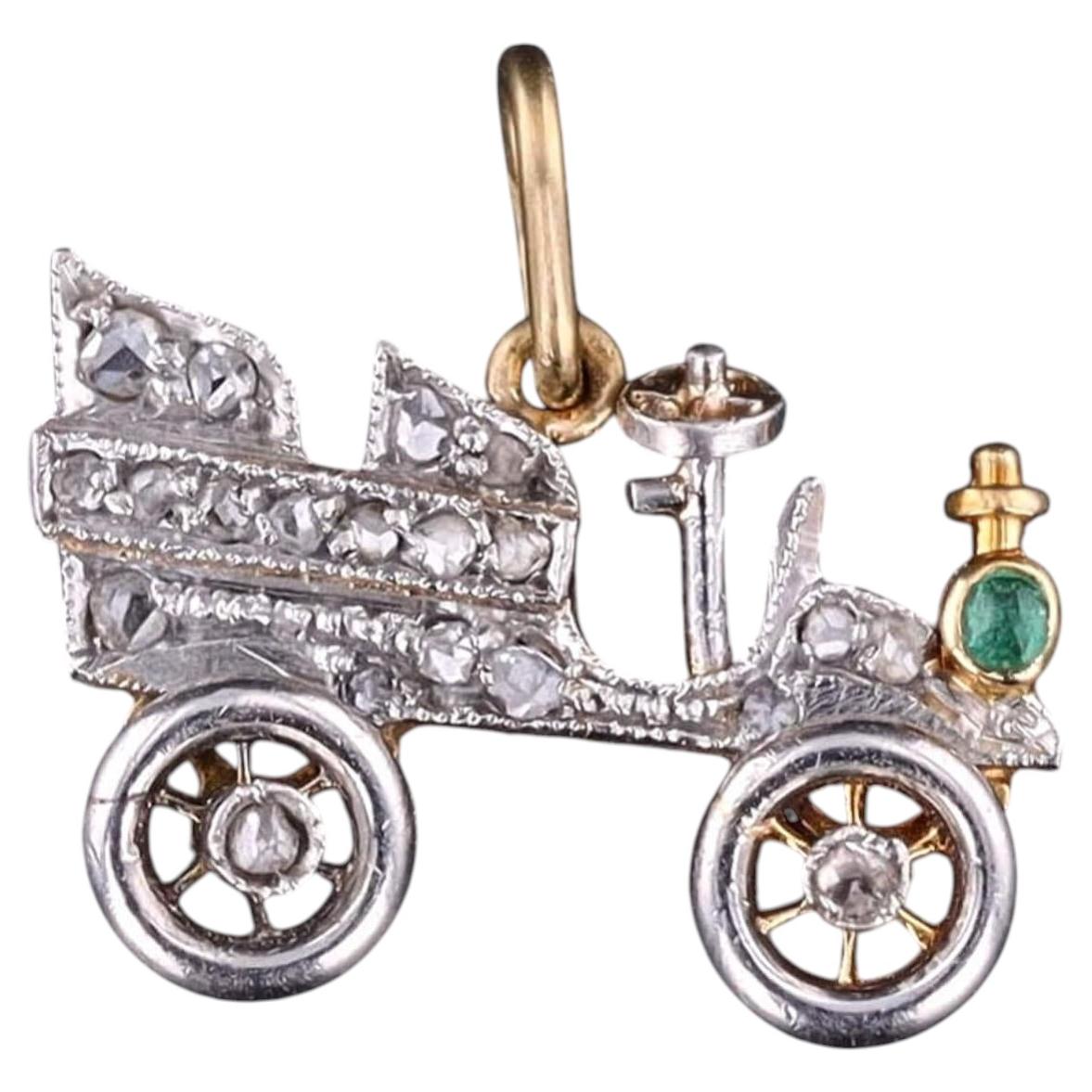 Antique Diamond Car Charm of 18k Gold and Platinum For Sale