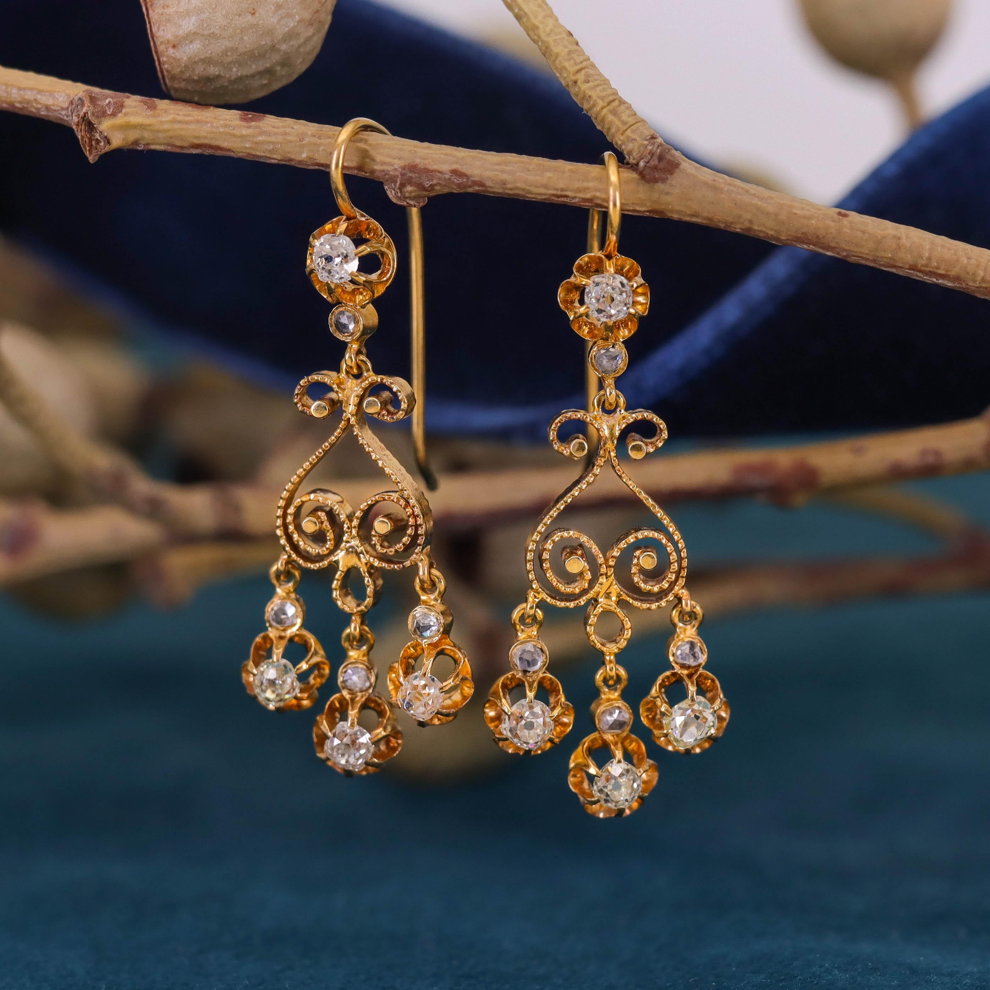 De las mujeres Pendientes Araña de Diamantes Antiguos de Oro de 14k en venta