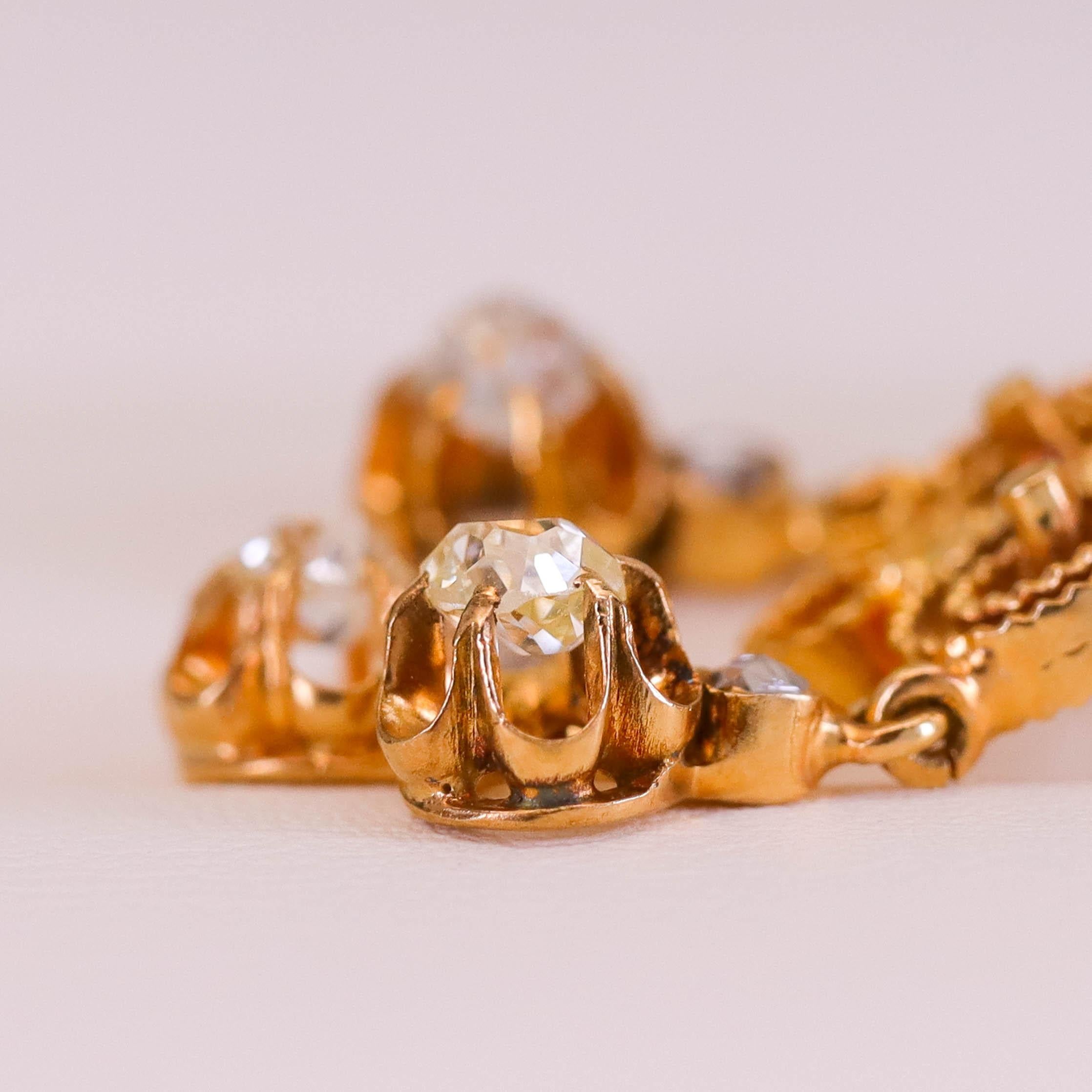 Orecchini a lampadario con diamanti antichi in oro 14k in vendita 2