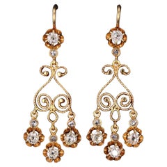 Pendientes Araña de Diamantes Antiguos de Oro de 14k