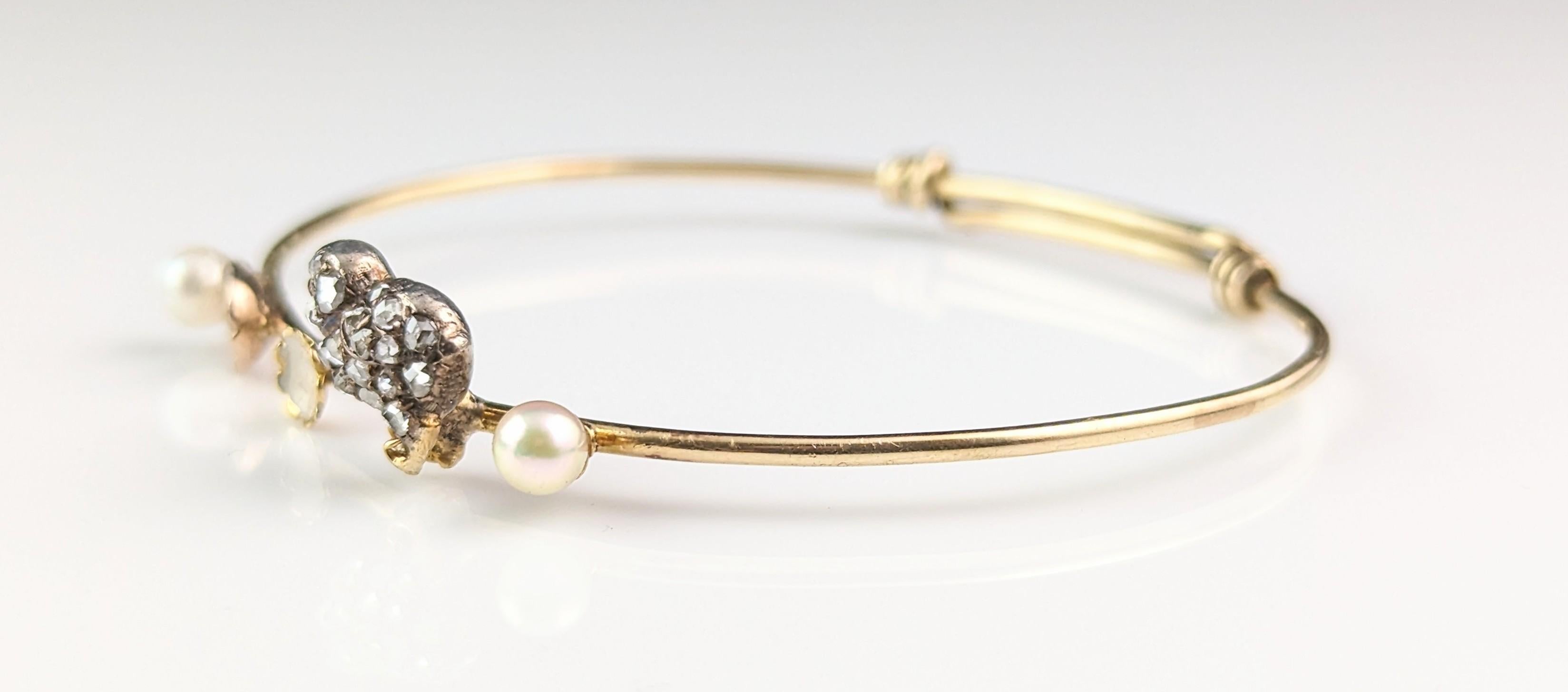Antiker Diamant-Chic-Armreif, Rubin, Perle und weiße Emaille, 12k Gold  im Angebot 12