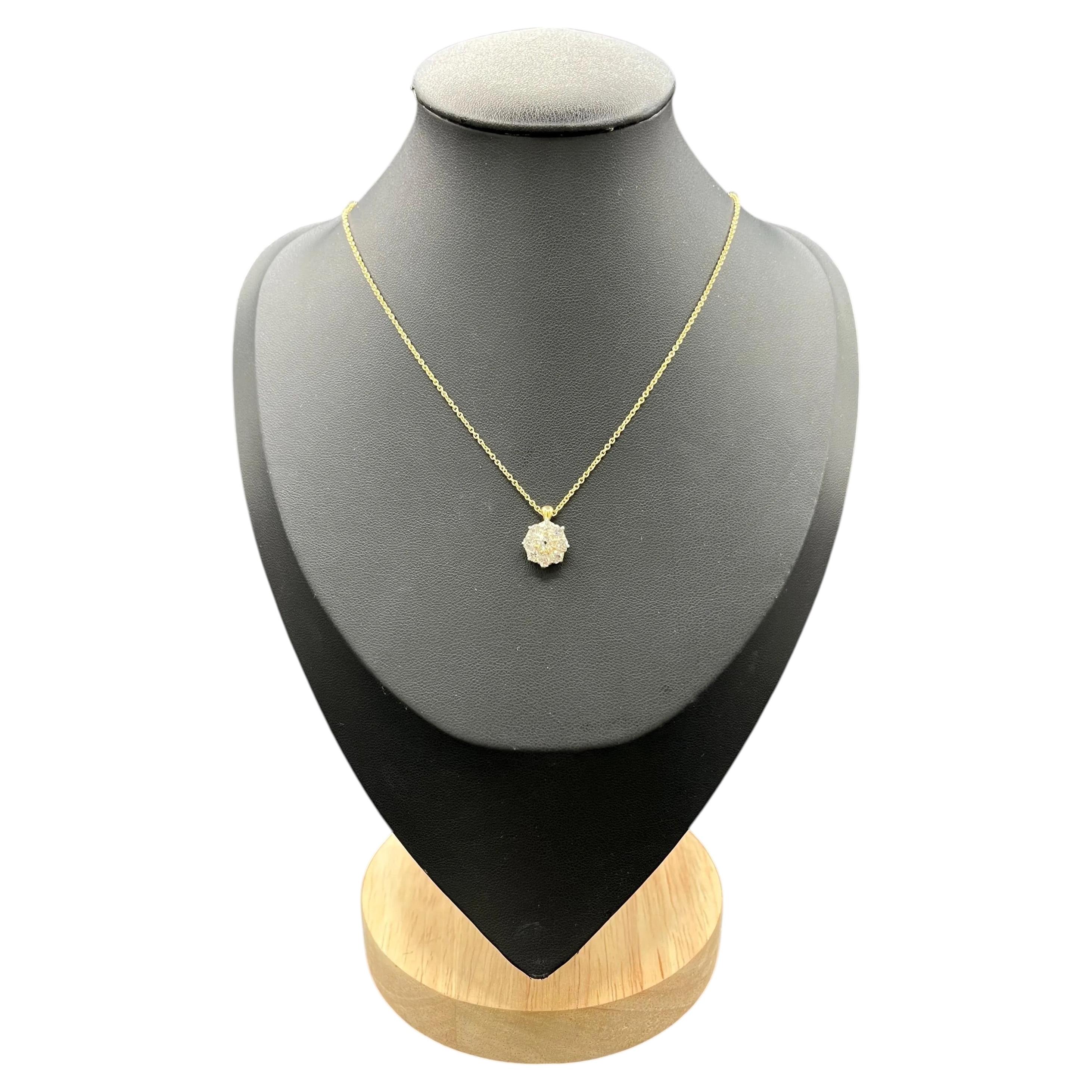Antique Diamond Cluster 0.95ct 18ct Gold Pendant on 9ct Gold Chain Necklace For Sale