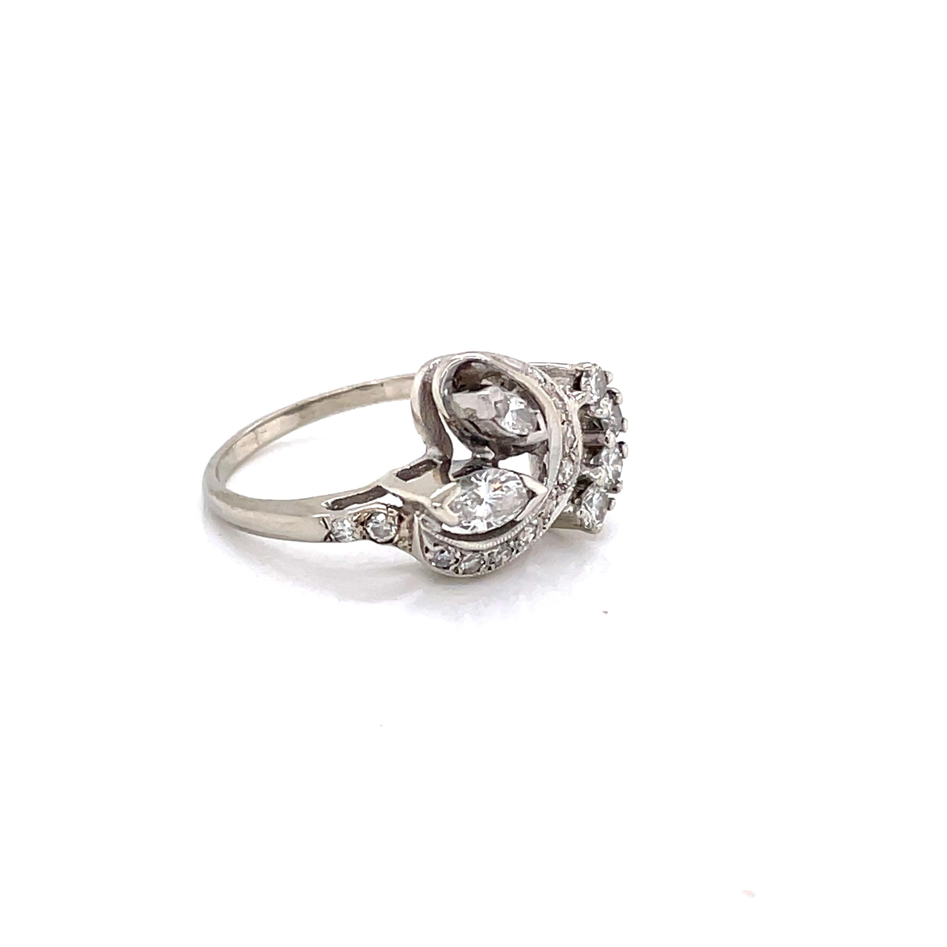 Mixed Cut Antique Diamond Cluster 14 Karat White Gold Cocktail Ring For Sale