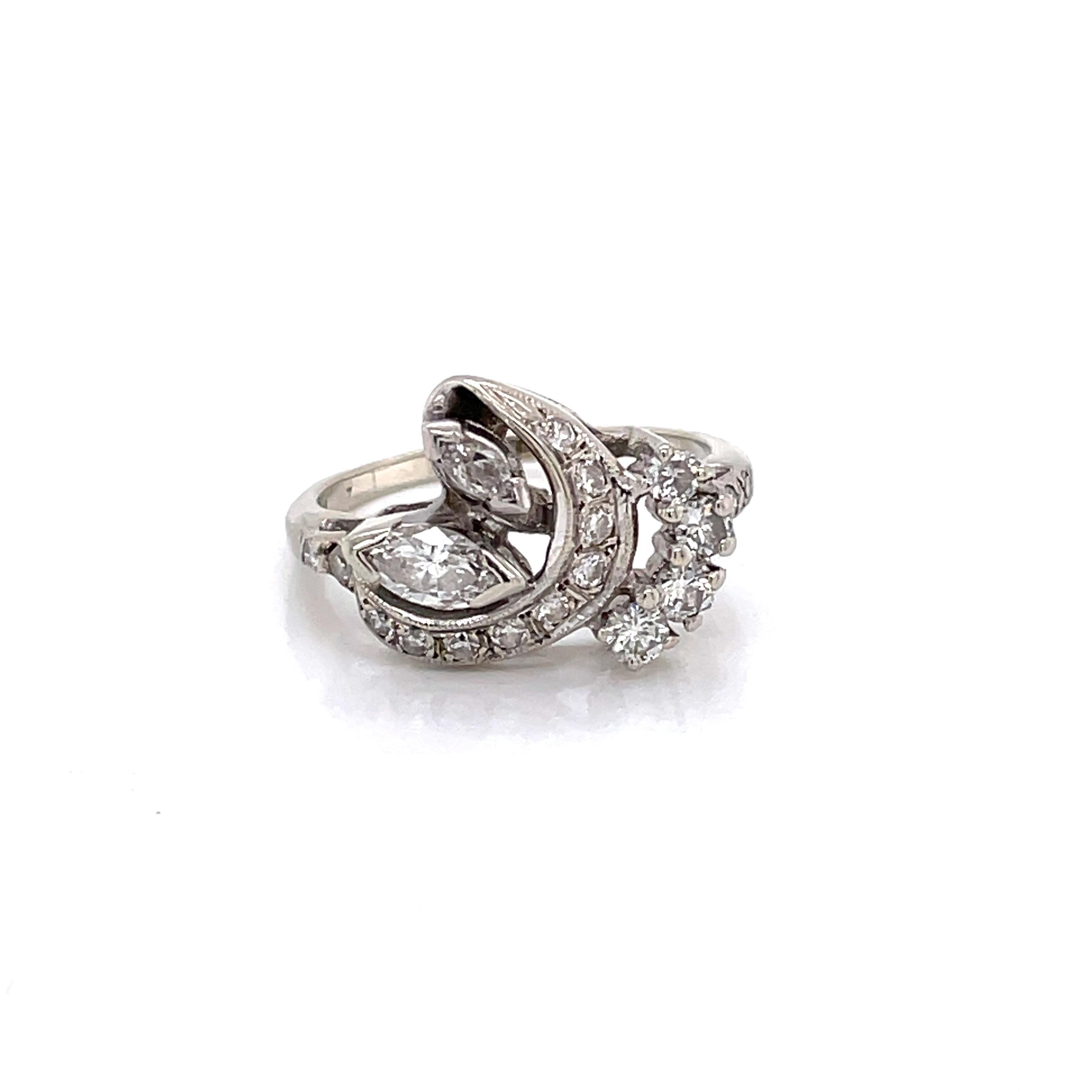 Antique Diamond Cluster 14 Karat White Gold Cocktail Ring In Good Condition For Sale In Mount Kisco, NY