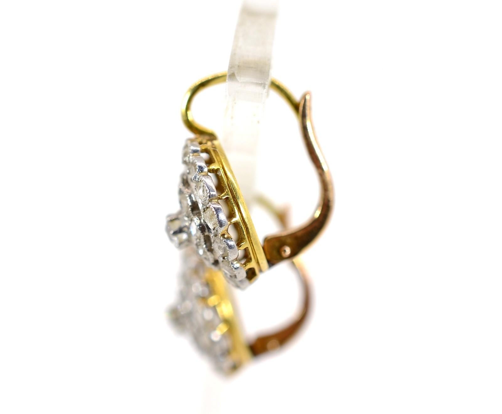 Romantic Antique Diamond Cluster Earrings For Sale