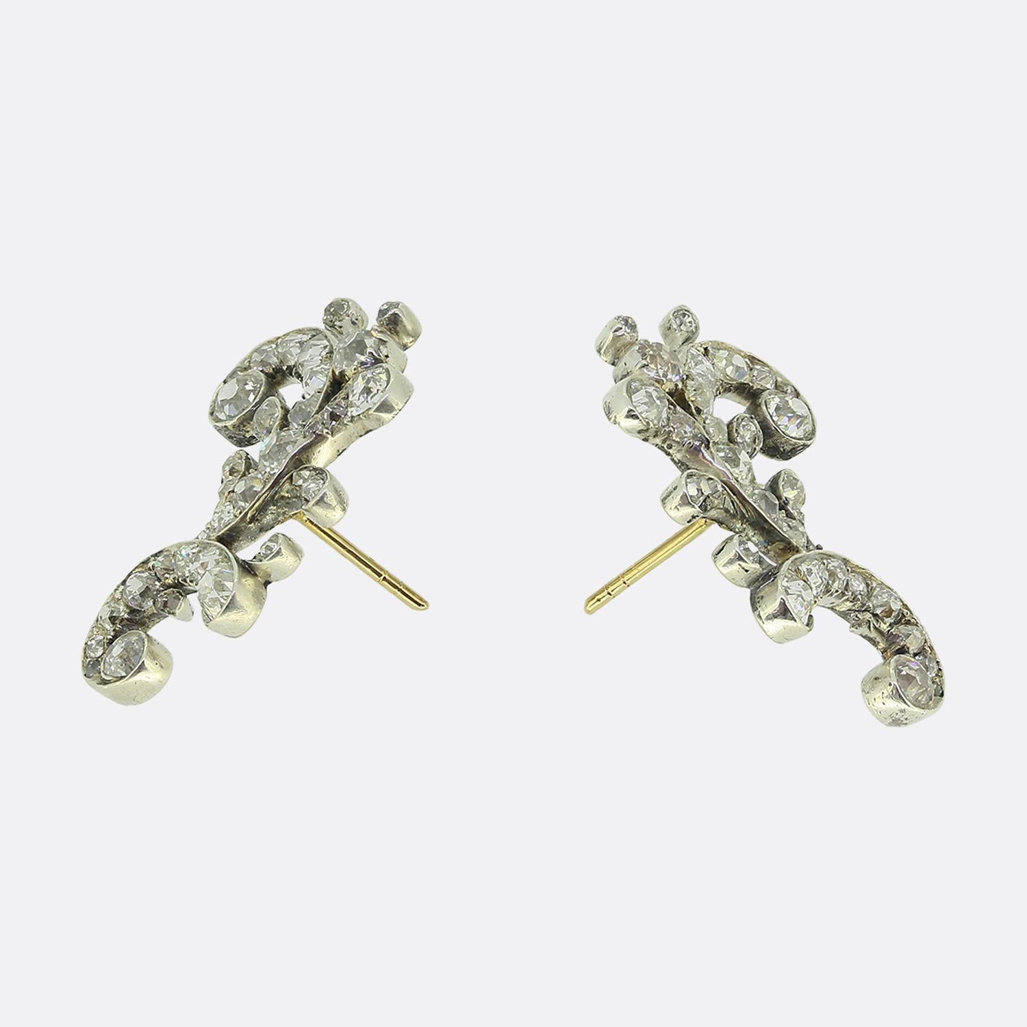Victorian Antique Diamond Cluster Earrings For Sale