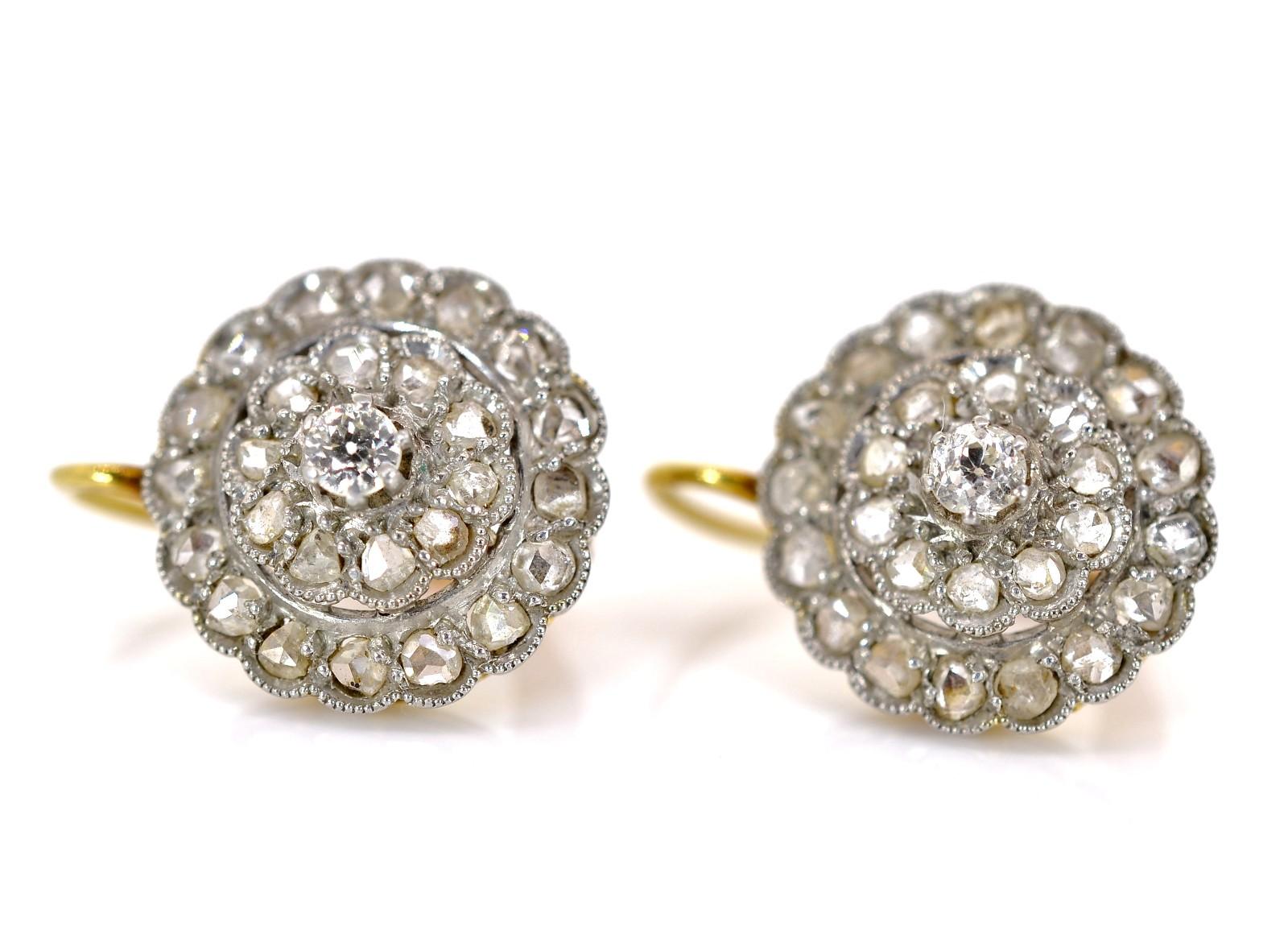 Rose Cut Antique Diamond Cluster Earrings For Sale