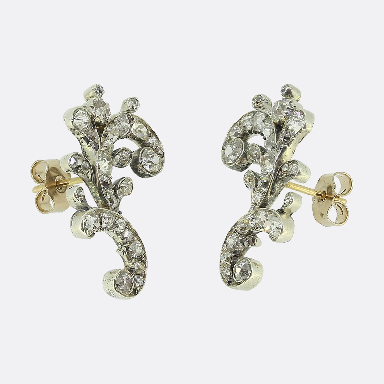 Old Mine Cut Antique Diamond Cluster Earrings For Sale