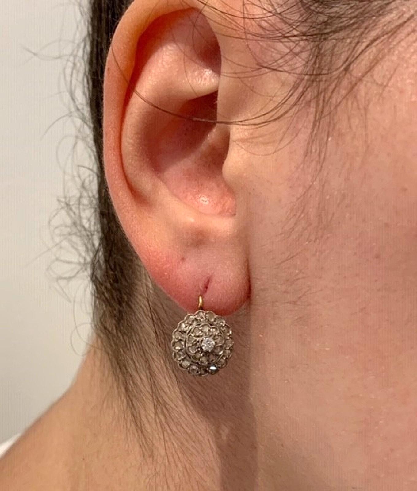 Antique Diamond Cluster Earrings In Good Condition For Sale In Beverly Hills, CA