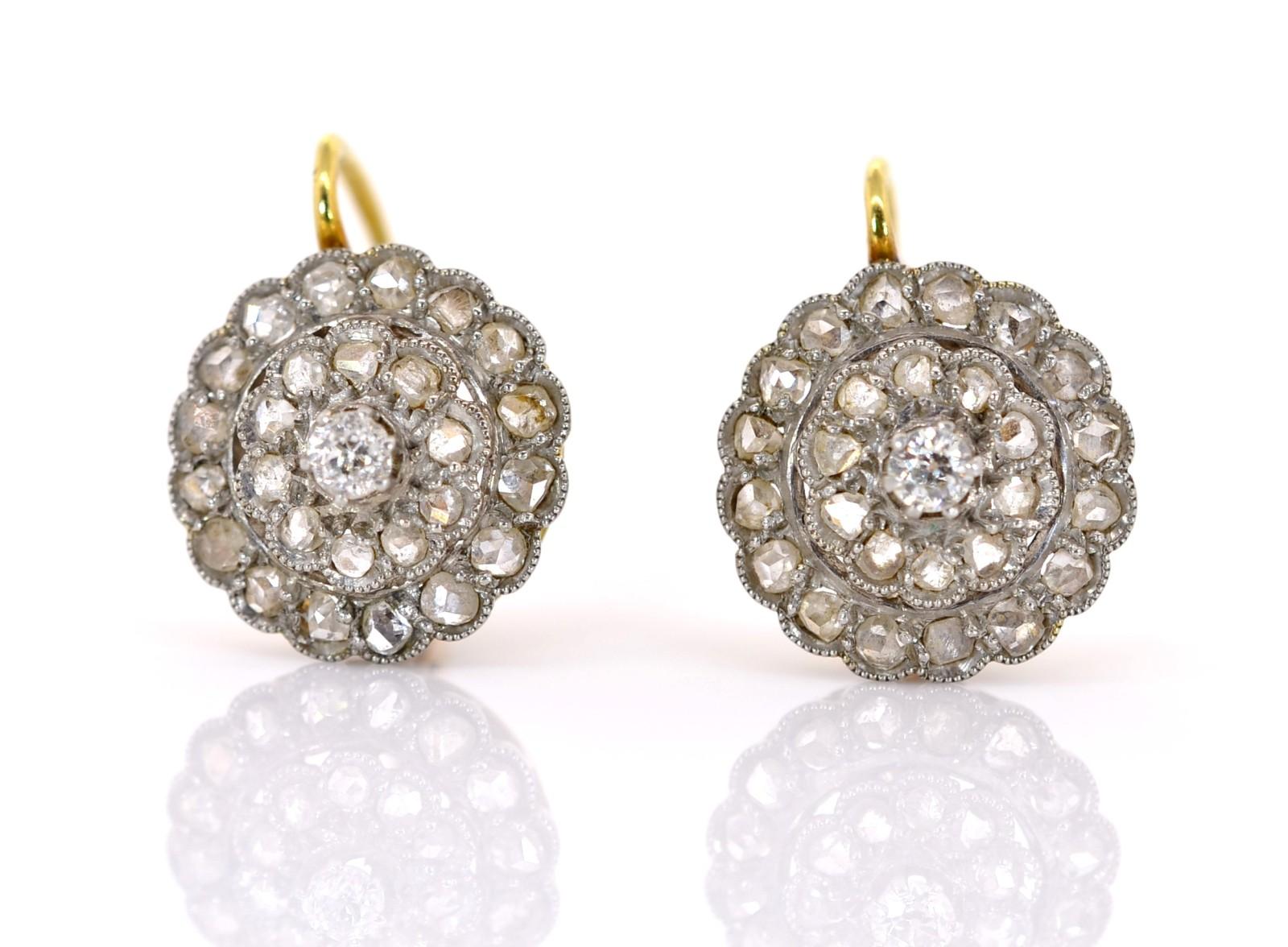 Women's Antique Diamond Cluster Earrings For Sale