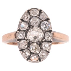 Antique Old Cut Diamond Cluster Oval Ring