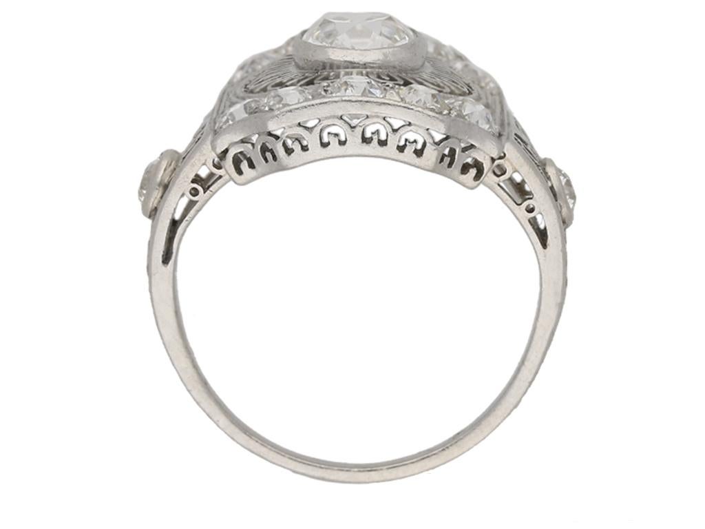 Edwardian Antique diamond cluster ring by Gorham, American, circa 1905.  For Sale