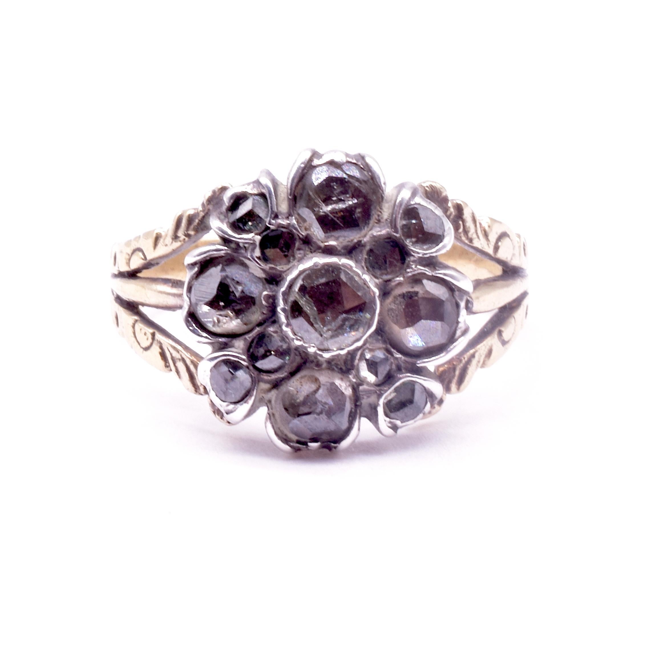 Rose Cut C1720 Georgian Diamond Cluster Flower Form Ring For Sale