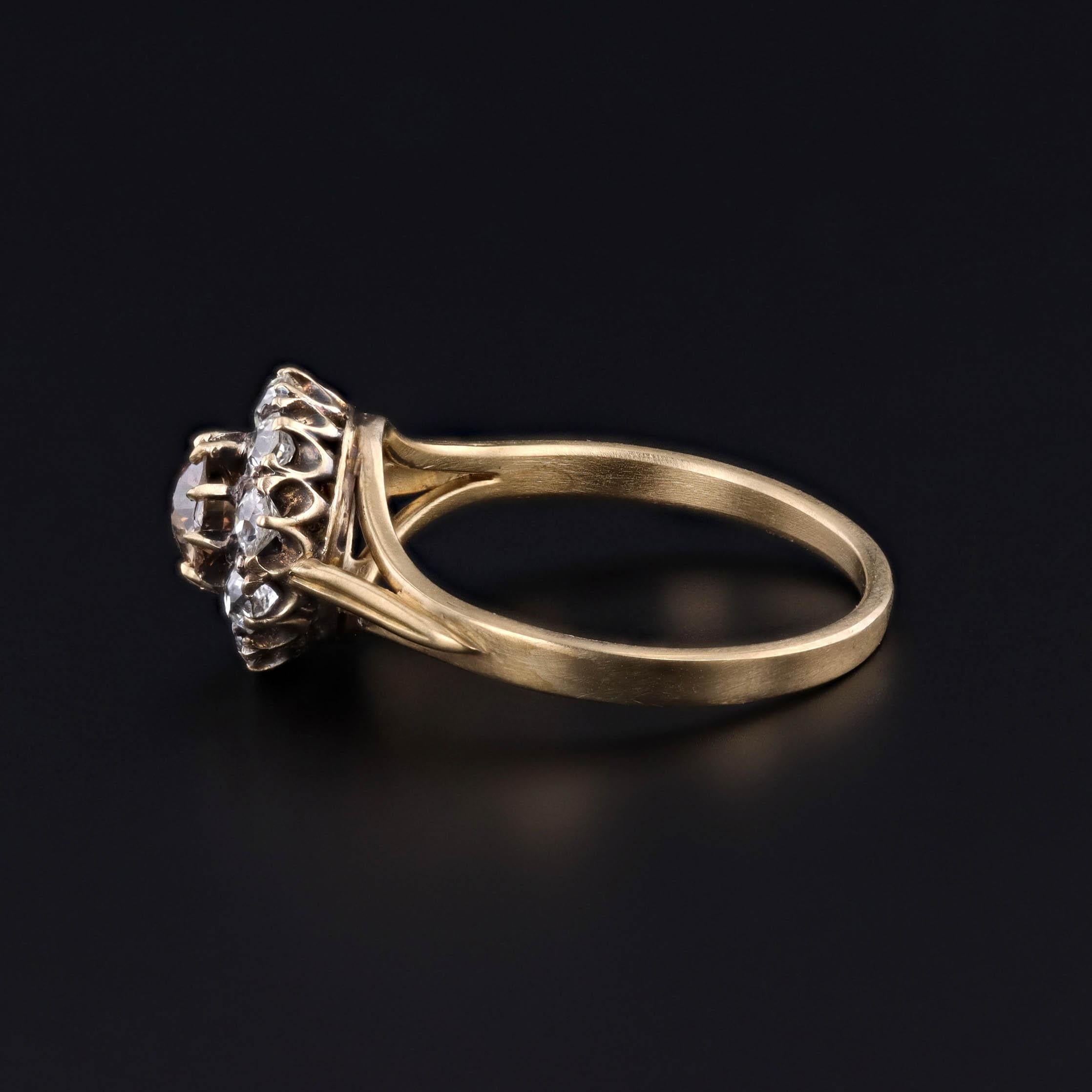 Taille vieille Europe Bague ancienne grappe de diamants en or 18 carats en vente