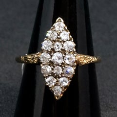 Antique Diamond Cluster Rose Gold Navette Ring, Austria, Around 1890