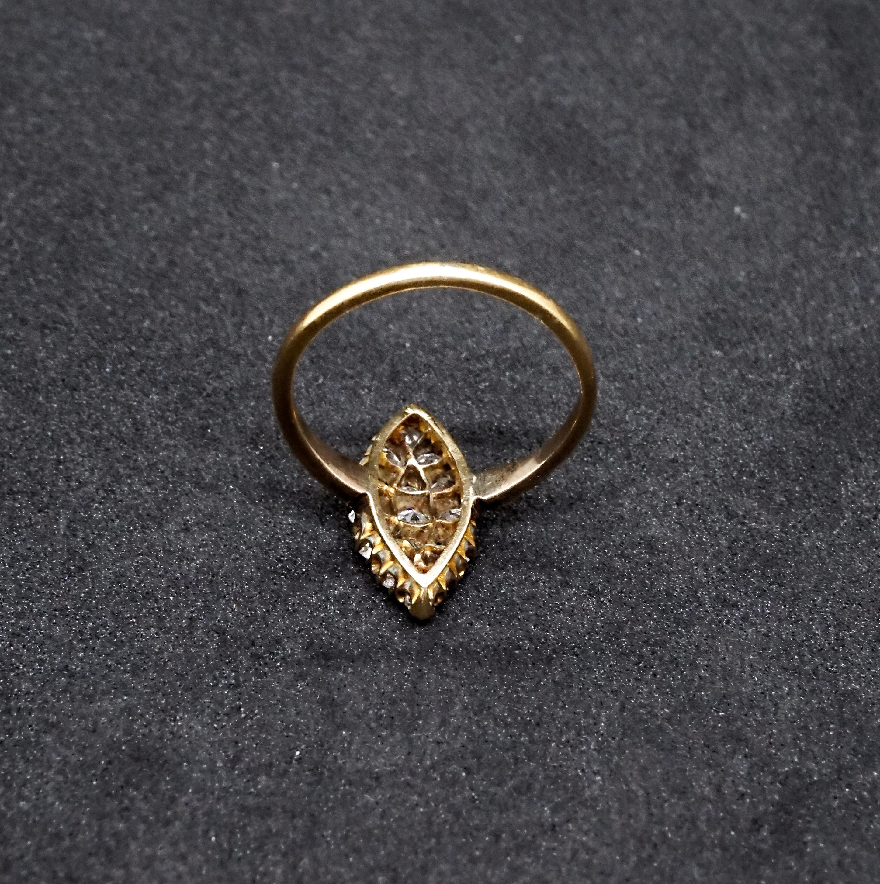 Antique Diamond Cluster Rose Gold Navette Ring, Austria, Around 1890 In Good Condition For Sale In Vienna, AT