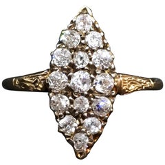 Antique Diamond Cluster Rose Gold Navette Ring, Austria, Around 1890