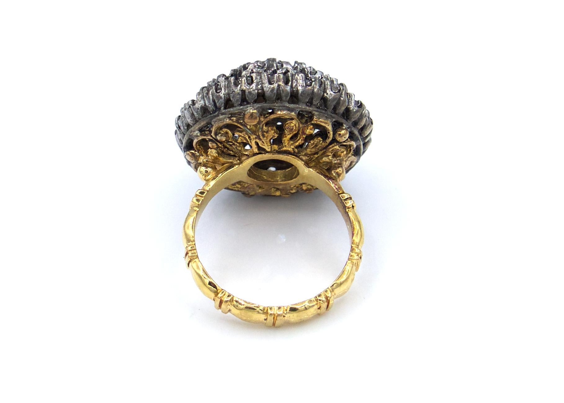 Victorian Antique Diamond Cluster Two Toned Ring For Sale