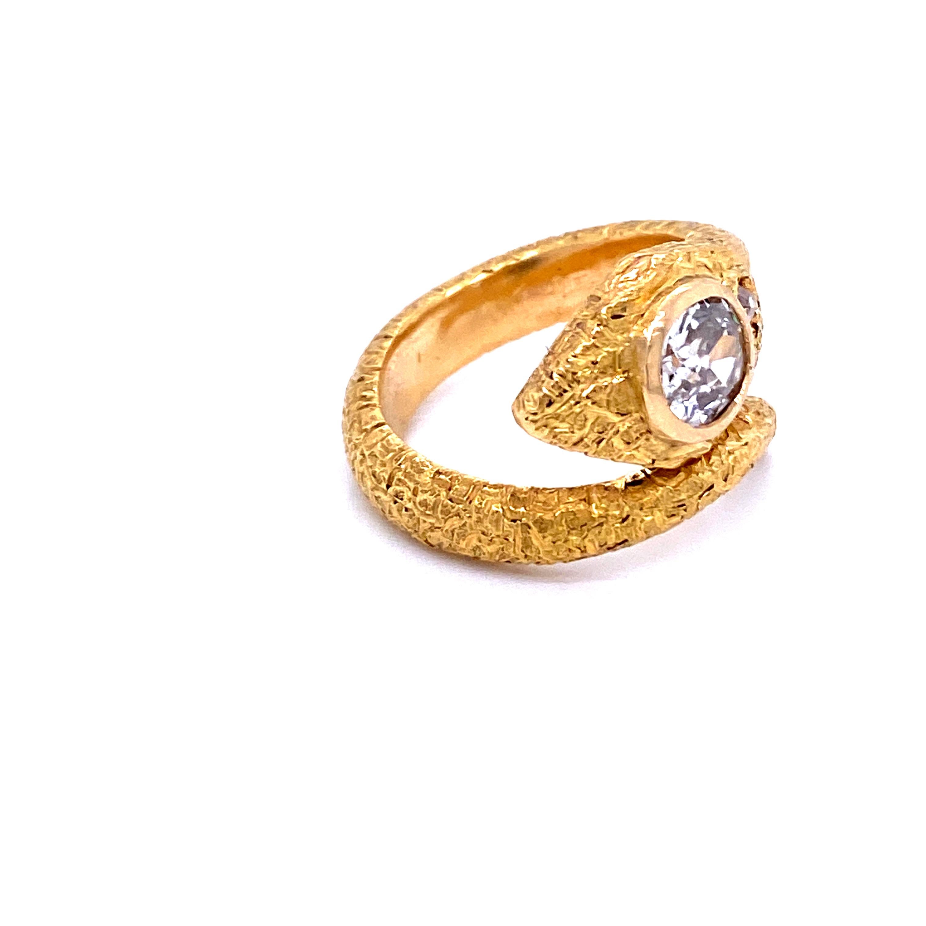 Women's or Men's Antique Diamond Coiled Snake Engraved Ring