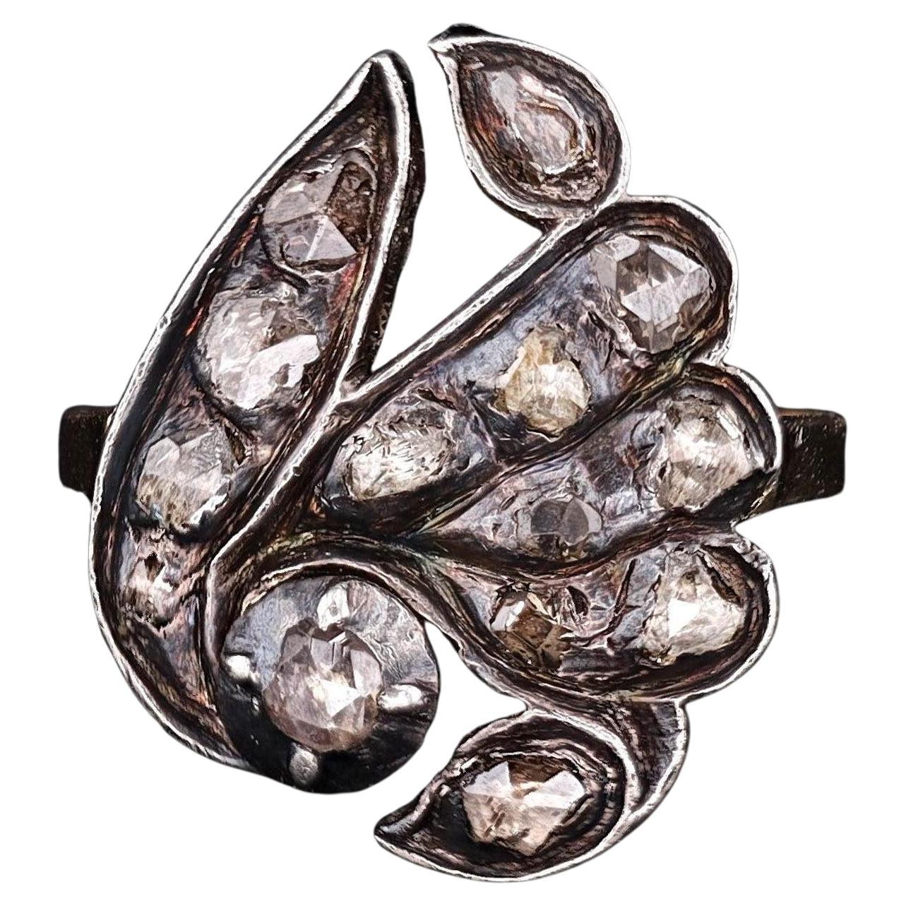 Antiker Diamant-Umwandlungsring aus 14k Gold und Silber im Angebot