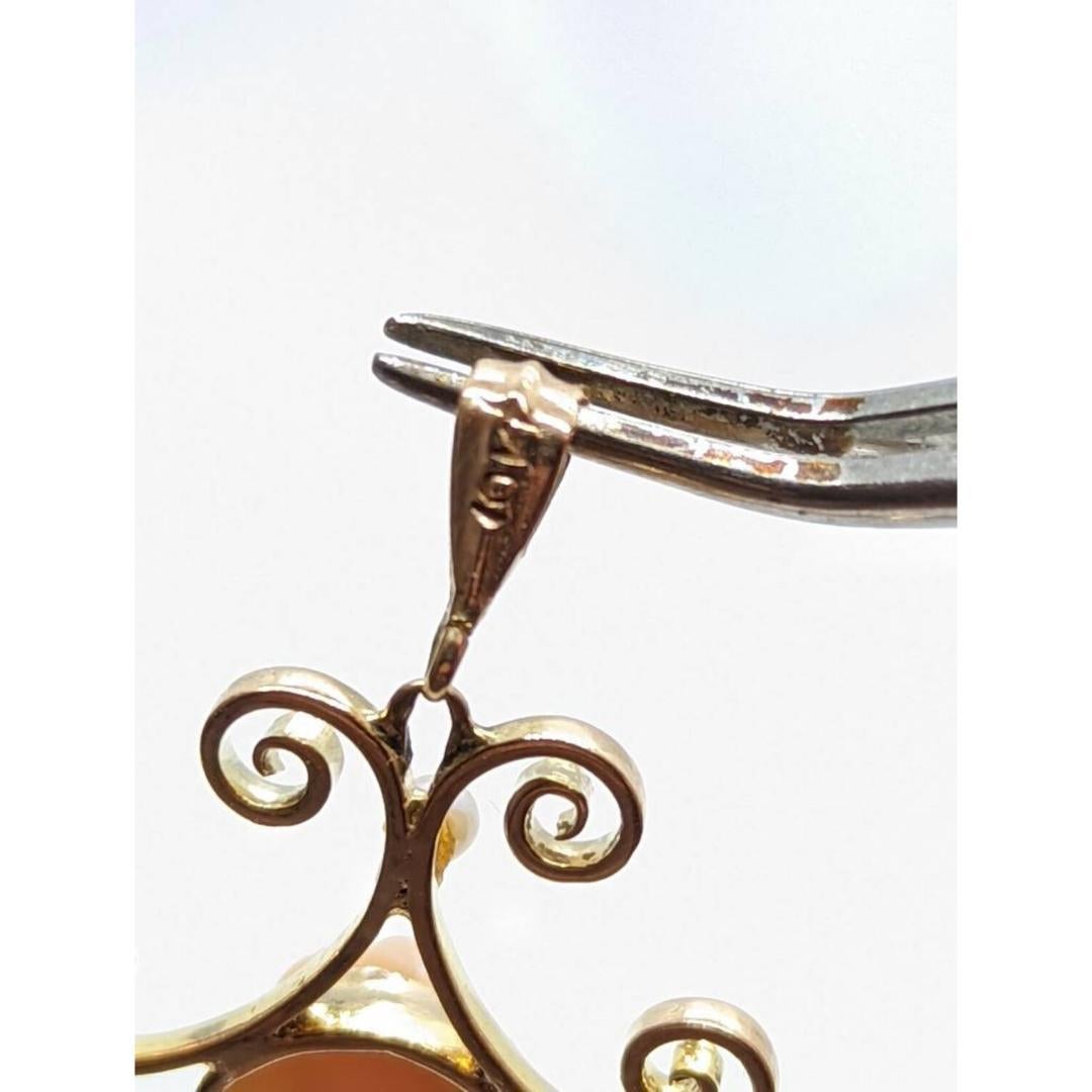 Diamant antique Corail camée pendentif lavallière. Or 10k diamant bouton d'or sculpté en vente 1