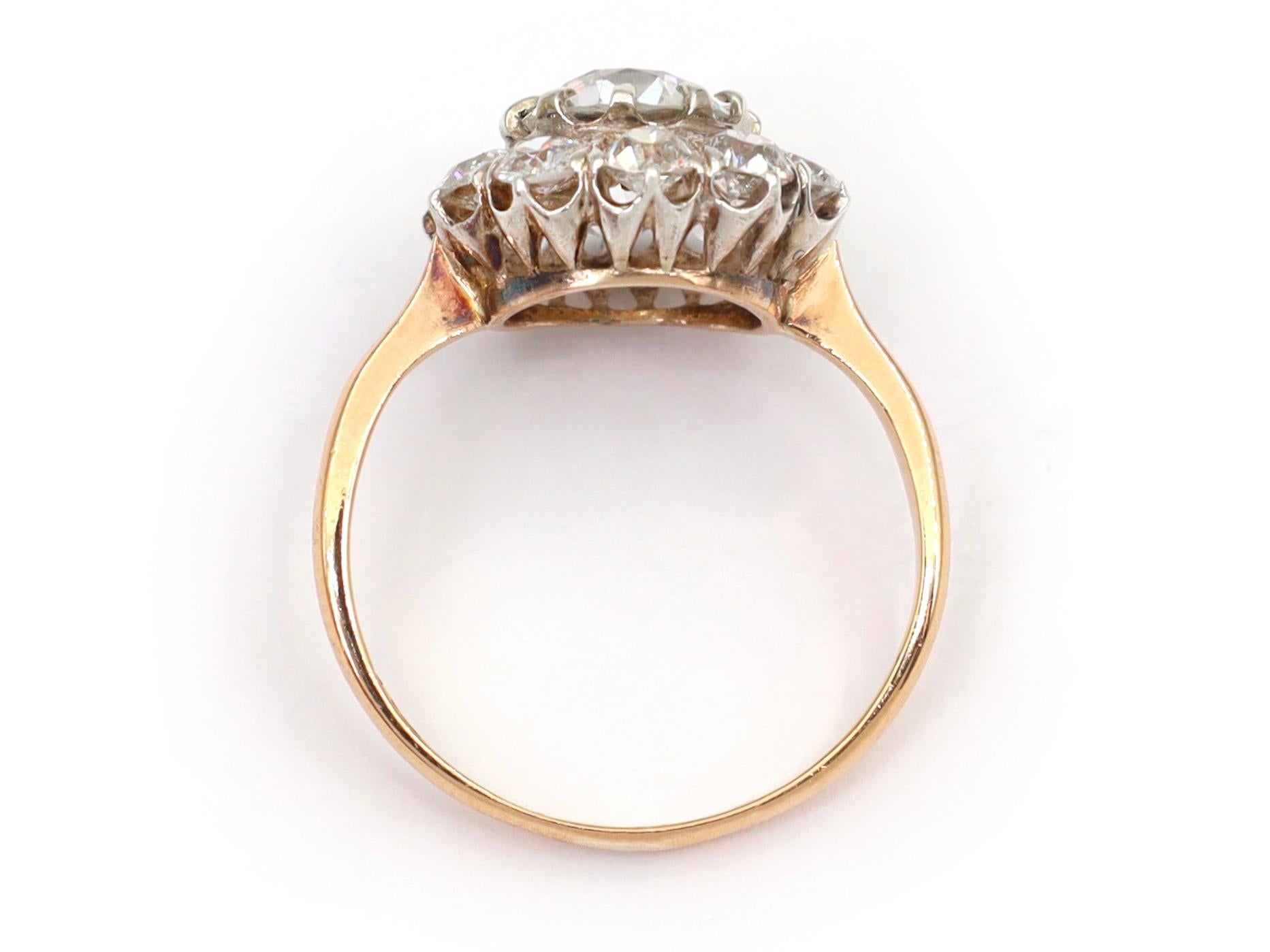 Antiker Diamant-Cluster-Ring aus Platin und 18 Karat Gelbgold mit Coronet (Edwardian)