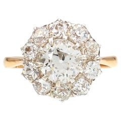 Antique Diamond Coronet Cluster Ring in Platinum and 18kt Yellow Gold