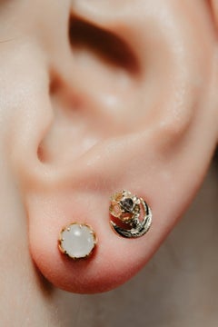 Antique Diamond Crescent and Flower Earrings, French Antique Diamond Earrings