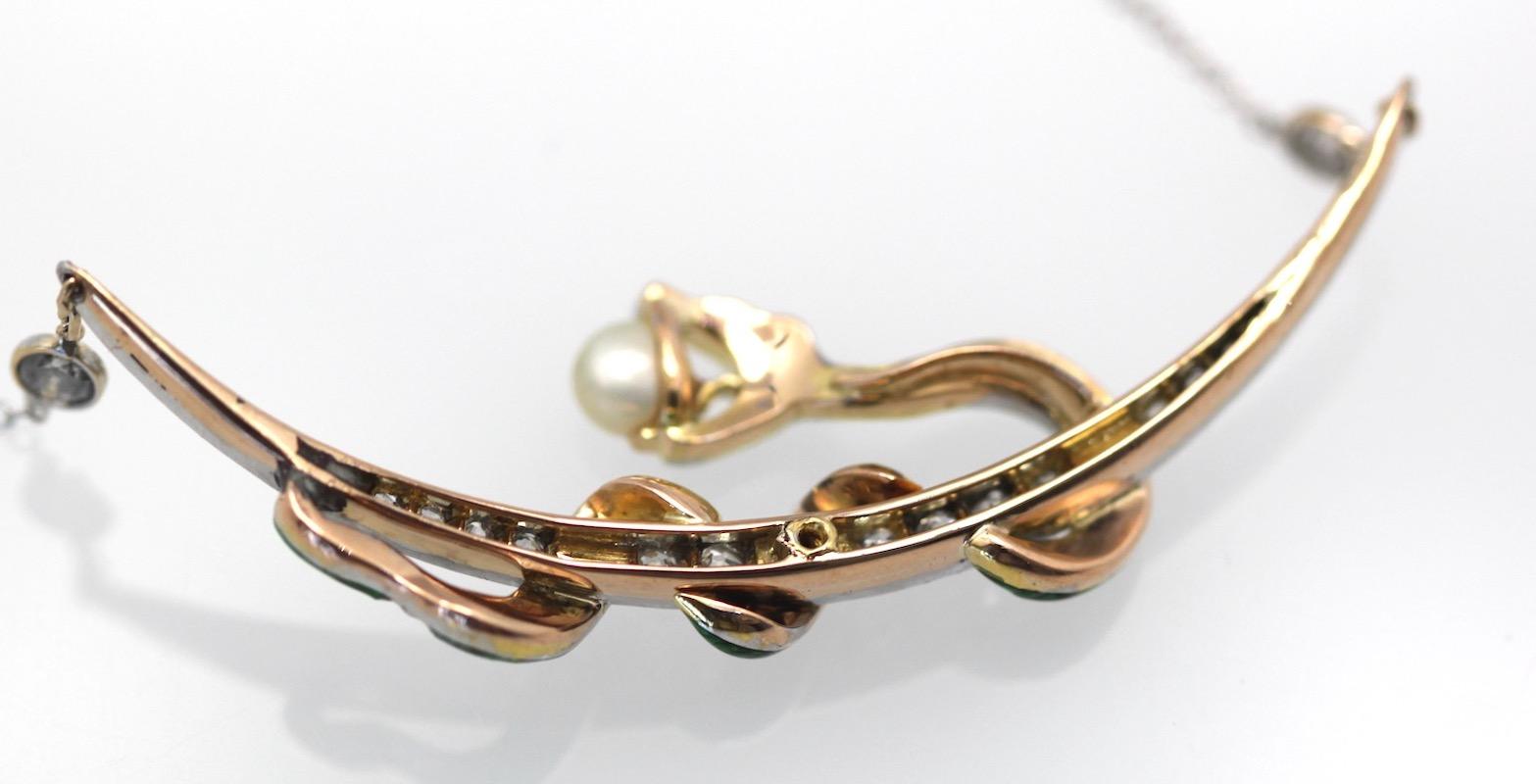 Antique serpent émaillé en forme de croissant de diamants avec chaîne en diamants sur chaîne en vente 5
